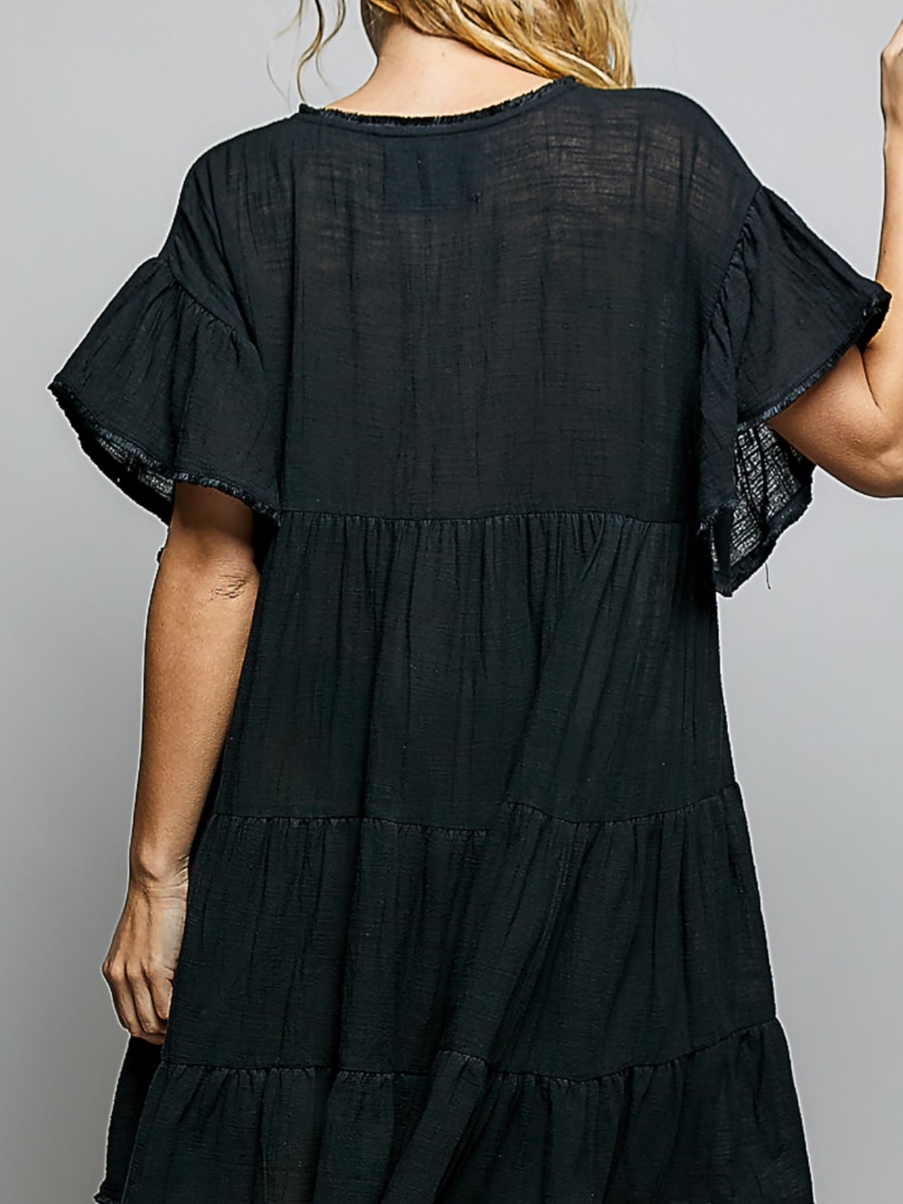 💕SALE! POL Black V-Neck Tiered Babydoll Dress/Tunic - Picture 5 of 6